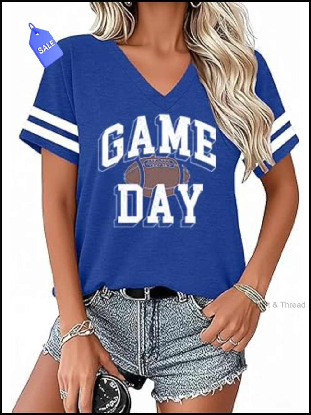 Womens Football Game Day V Neck Short Sleeve Graphic Tee